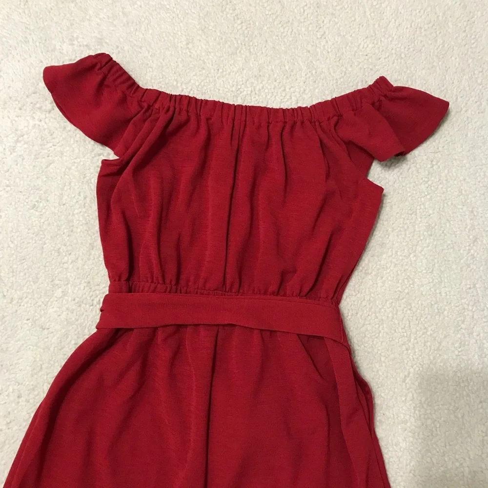 Banana Republic Midi Dress Red Flutter Sleeve On / Off Shoulder Size XS